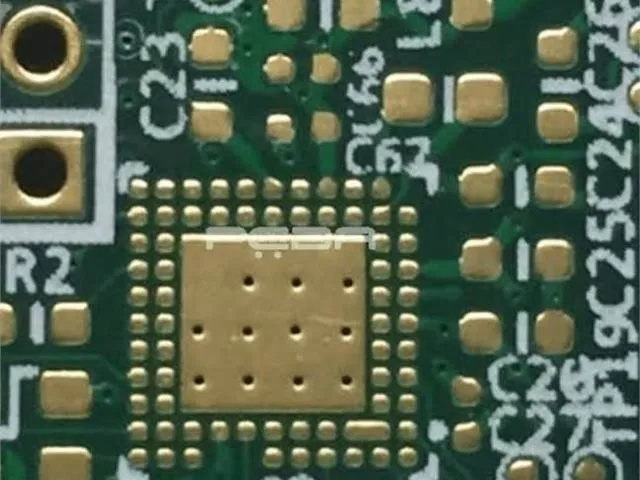 Close-up of BGA footprint with immersion gold pads